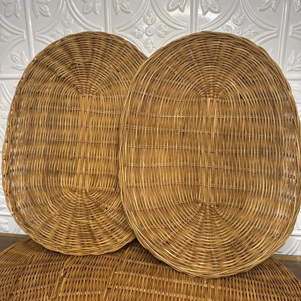 Wicker Rattan Natural Woven Boho Placemats Oval 16”Set of 6 Vintage